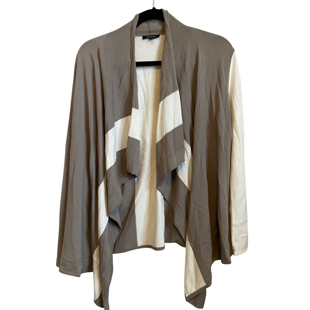 Lafayette 148 New York Women's Cardigan Size Medium‎ Gray White Waterfall Drape